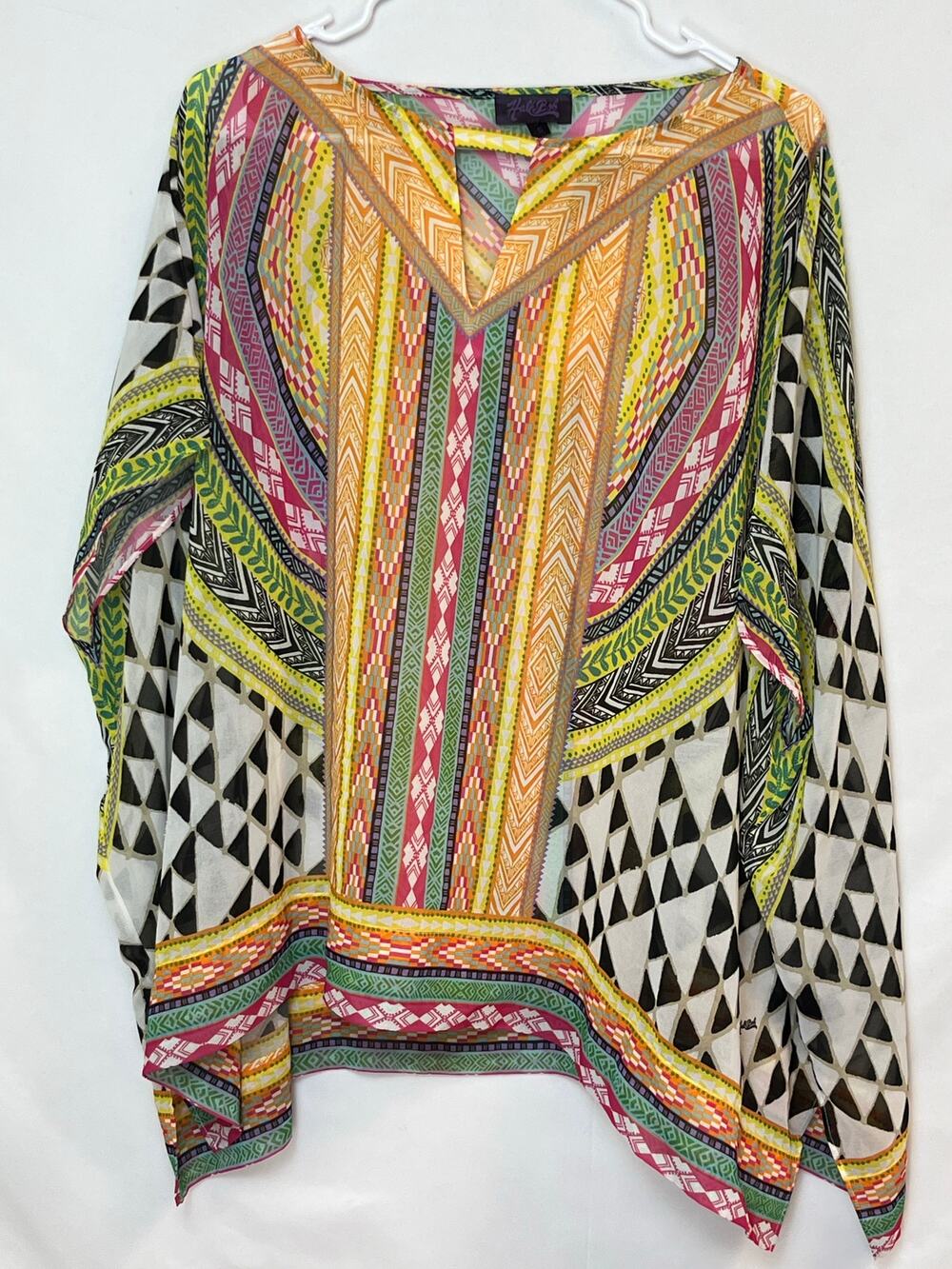 Hale Bob Women's S Multicolor Sheer Pullover Blouse Boho Hippy Chic Top Resort